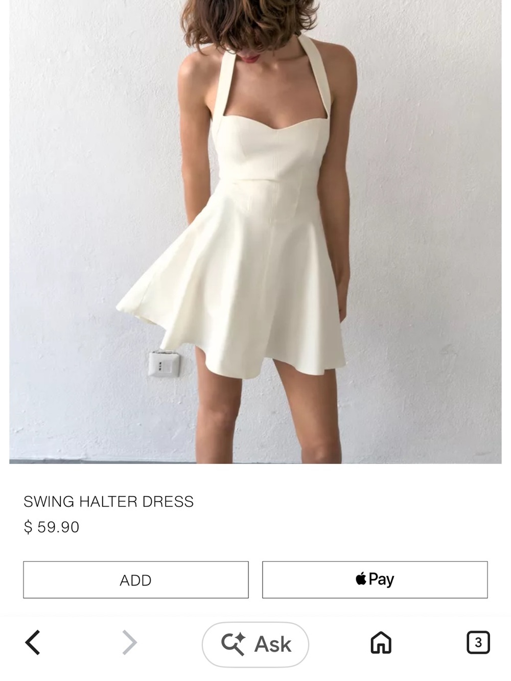 NEW ZARA SWING HALTER Dress in Oyster cream S NWT